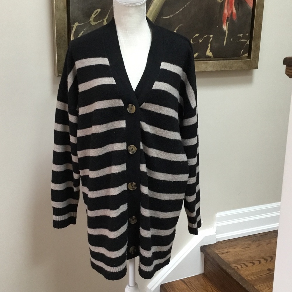Striped Black and Taupe Women's Cardigan